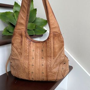 Genuine Leather tooled design shoulder handbag purse
